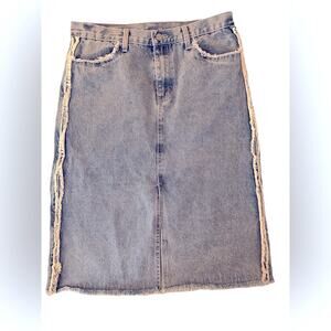 Hayden Los Angeles Stonewash Denim Skirt Pencil Skirt Frayed Hem Sides size L
